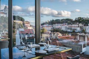 Sala de refeições com vista para a cidade de Lisboa